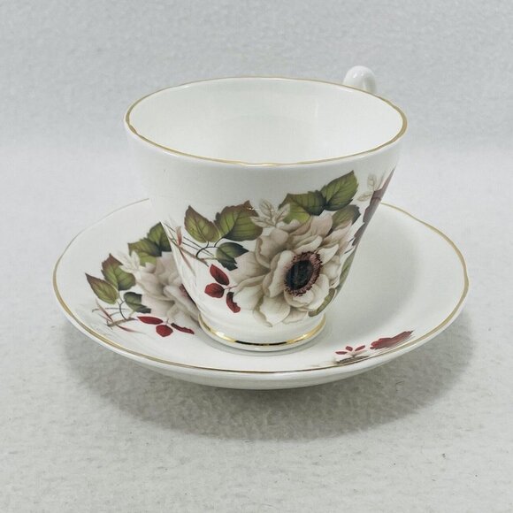 Vintage England Allyn Nelson Teacup Saucer Cup Set Red Rose White Flower Spring - Picture 5 of 10